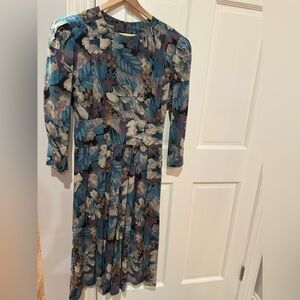 Beautiful Floral Plum, Teal, and Gray Dress